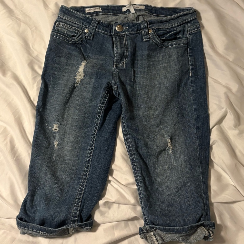 Classic Blue Cropped Distressed Women Jeans